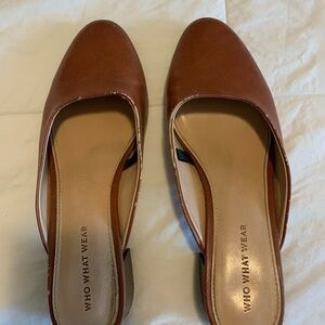 Who What Wear Brown Leather-Look Slip-On Mules